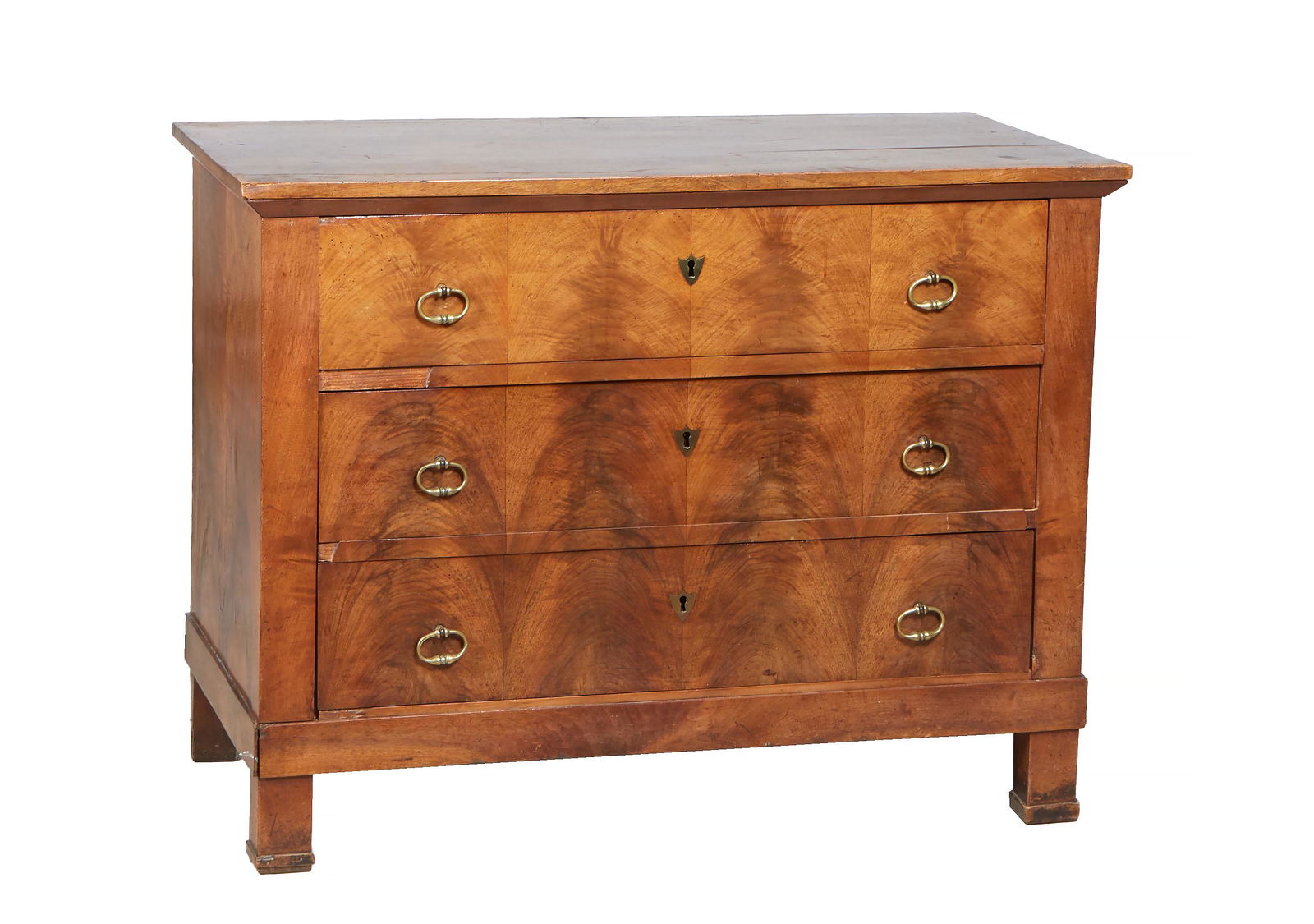 French Provincial Louis Philippe Carved Walnut Commode, 19th c., the sloping edge top over three (1 of 9)