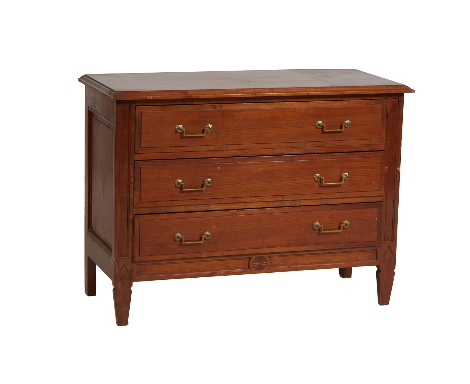 French Louis XVI Style Carved Cherry Commode, 20th c., the ogee edge rectangular top over three (1 of 1)