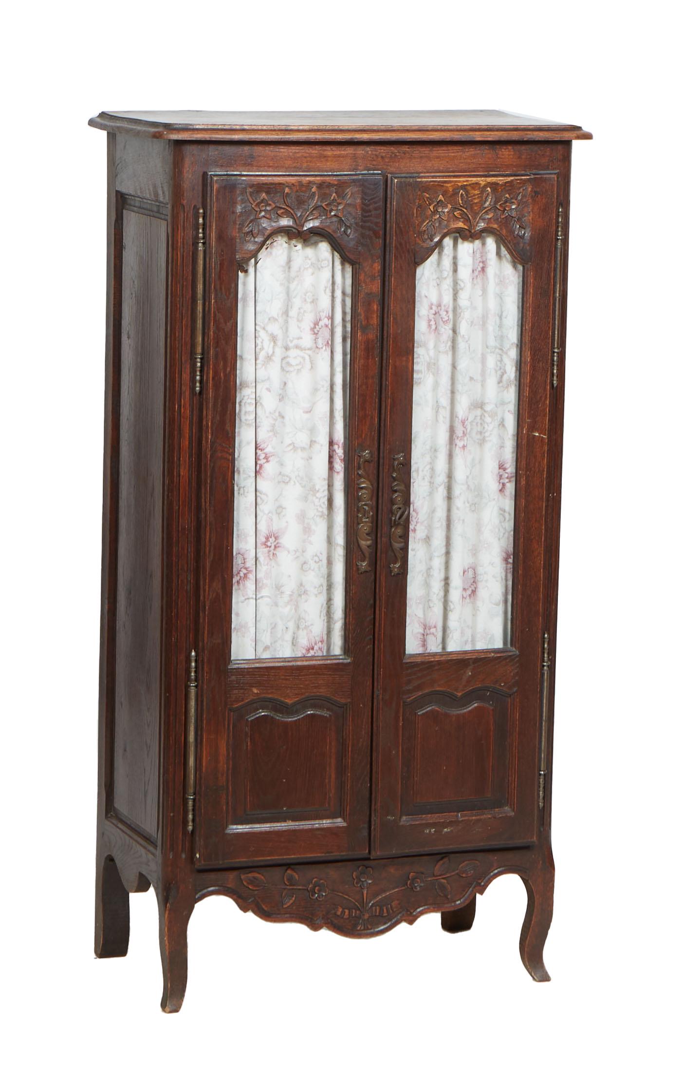 Diminutive French Louis XV Style Carved Oak Bookcase, early 20th c., the stepped rounded corner top (1 of 1)