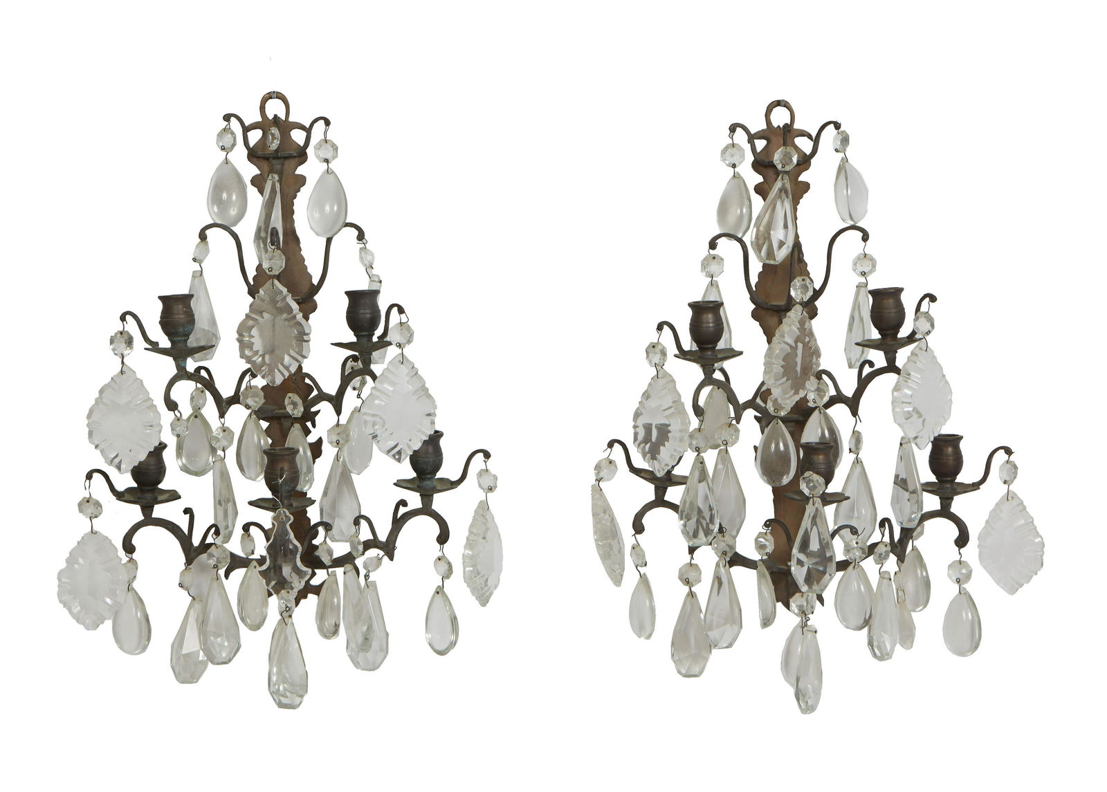 Pair of French Bronze Five Light Wall Sconces, the shaped back plate issuing wire arms and five (1 of 1)