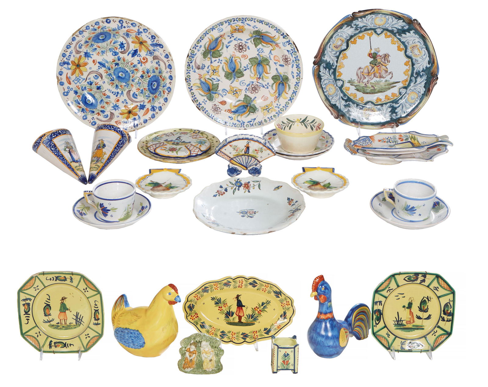 Twenty Seven Pieces of French Quimper and Faience, most by Henriot, consisting of a white scalloped (1 of 4)