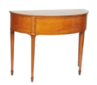 Hepplewhite Style Inlaid Mahogany Demilune Console Table, 20th c., the curved top over a wide skirt, (1 of 3)