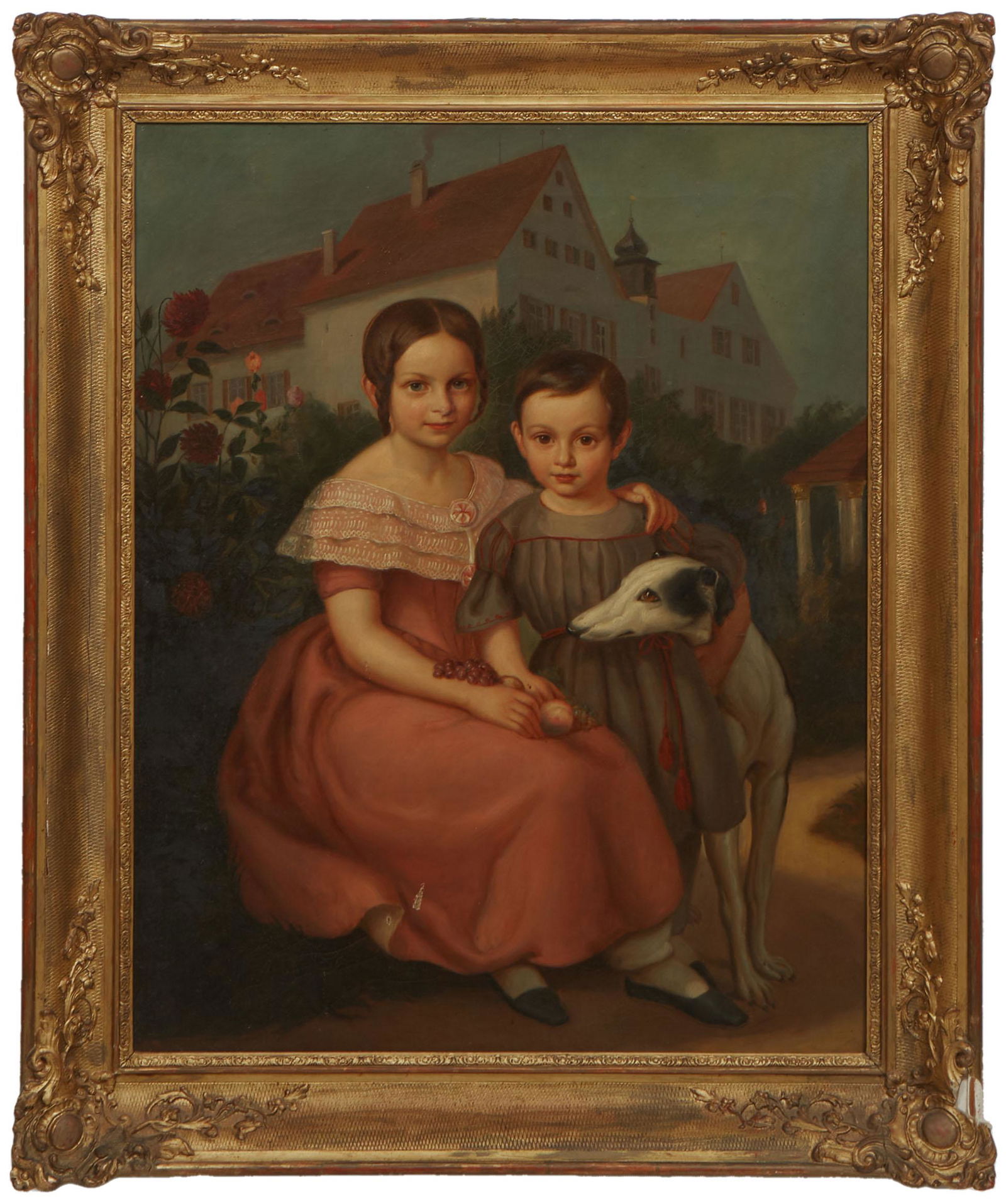 Circle of Joseph Whiting Stock (American, 1815-1885), "Portrait of Two Girls with Dog," c. (1 of 3)