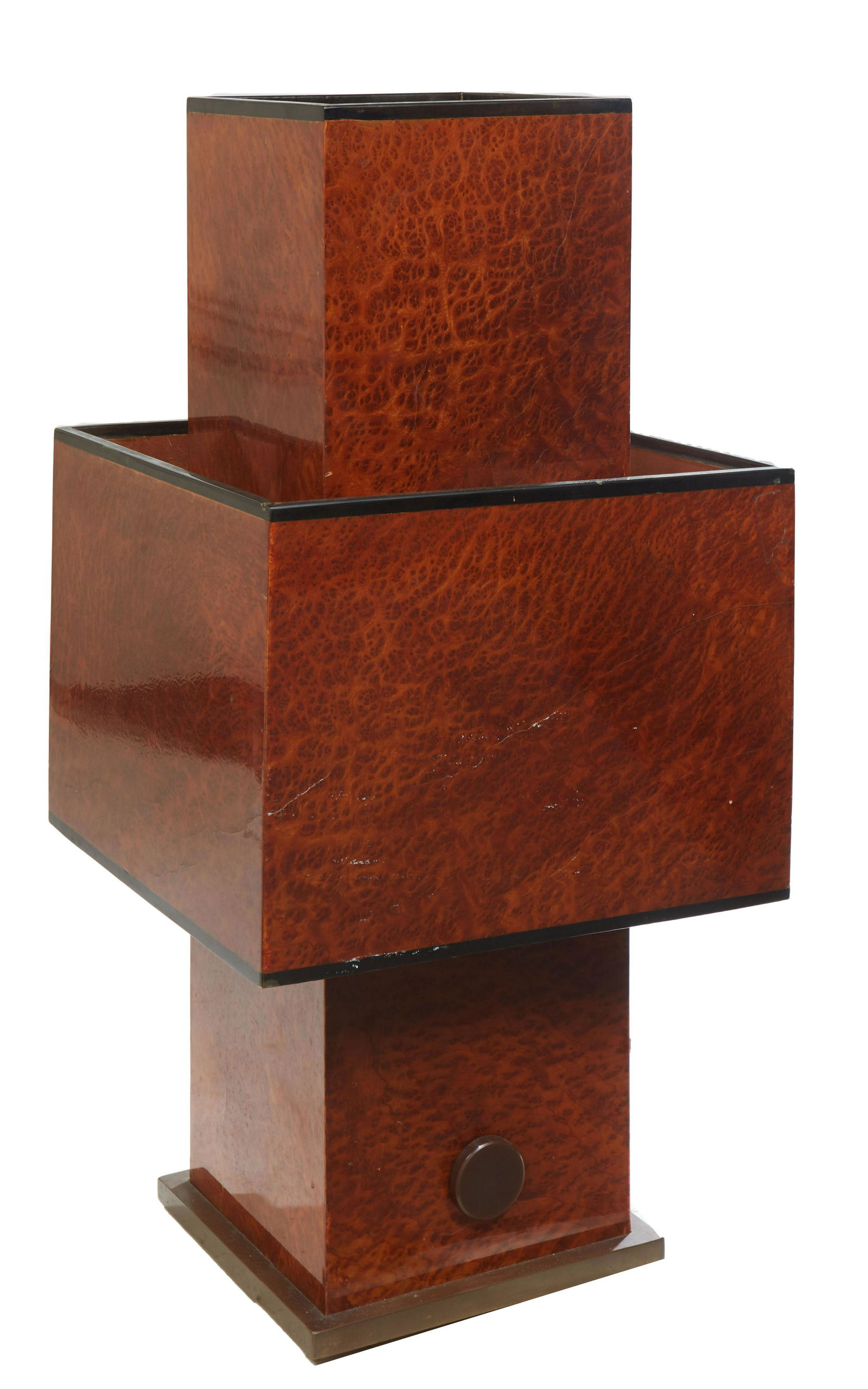 Willy Rizzo (Italian, 1928-2013), Faux Wood "Love" Lamp, c. 1970, signed, H.- 28 1/2 in., W.- 13 (1 of 2)