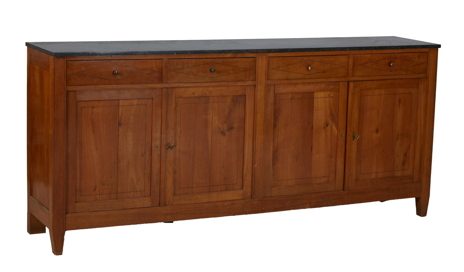 French Inlaid Walnut Louis XVI Style Sideboard, 20th c., the rectangular figured black marble over (1 of 13)