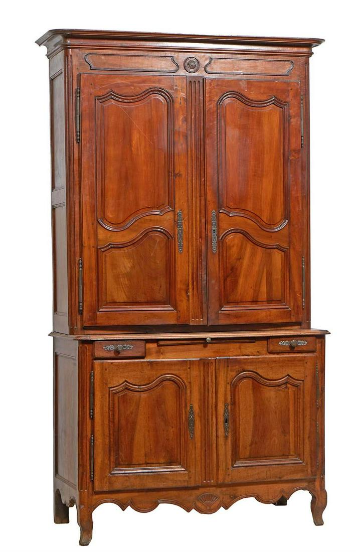 French Provincial Carved Walnut Louis XV Style Buffet a Deux Corps, 19th c., the stepped rounded (1 of 1)