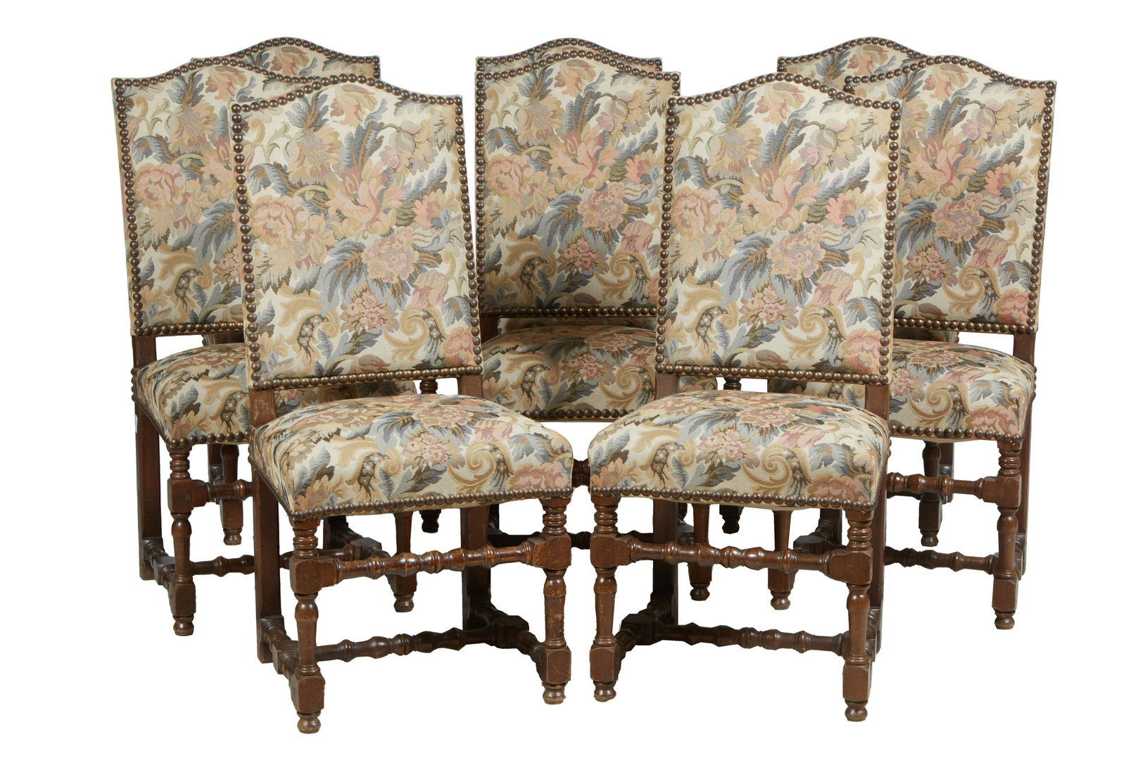 Set of Eight Louis XIV Style Carved Beech Dining Chairs, 20th c., the arched canted cushioned high (1 of 1)