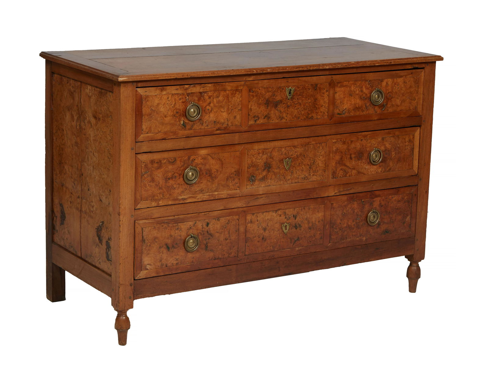 French Louis XVI Style Carved Walnut Commode, 20th c., the stepped ogee edge rectangular top over a (1 of 1)