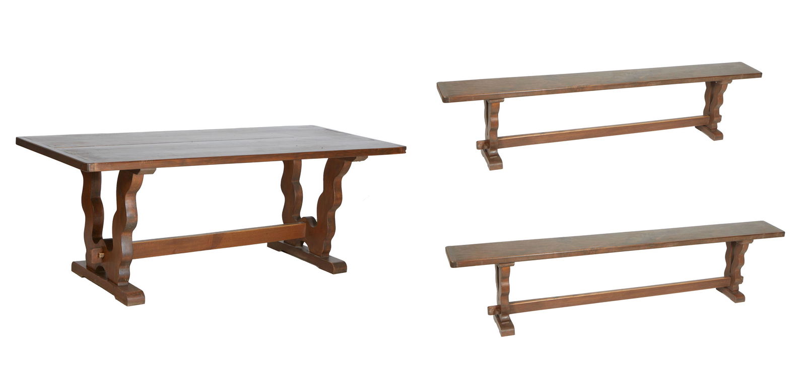 French Provincial Carved Oak Monastery Table, 19th c., the rounded corner rectangular top on large (1 of 4)