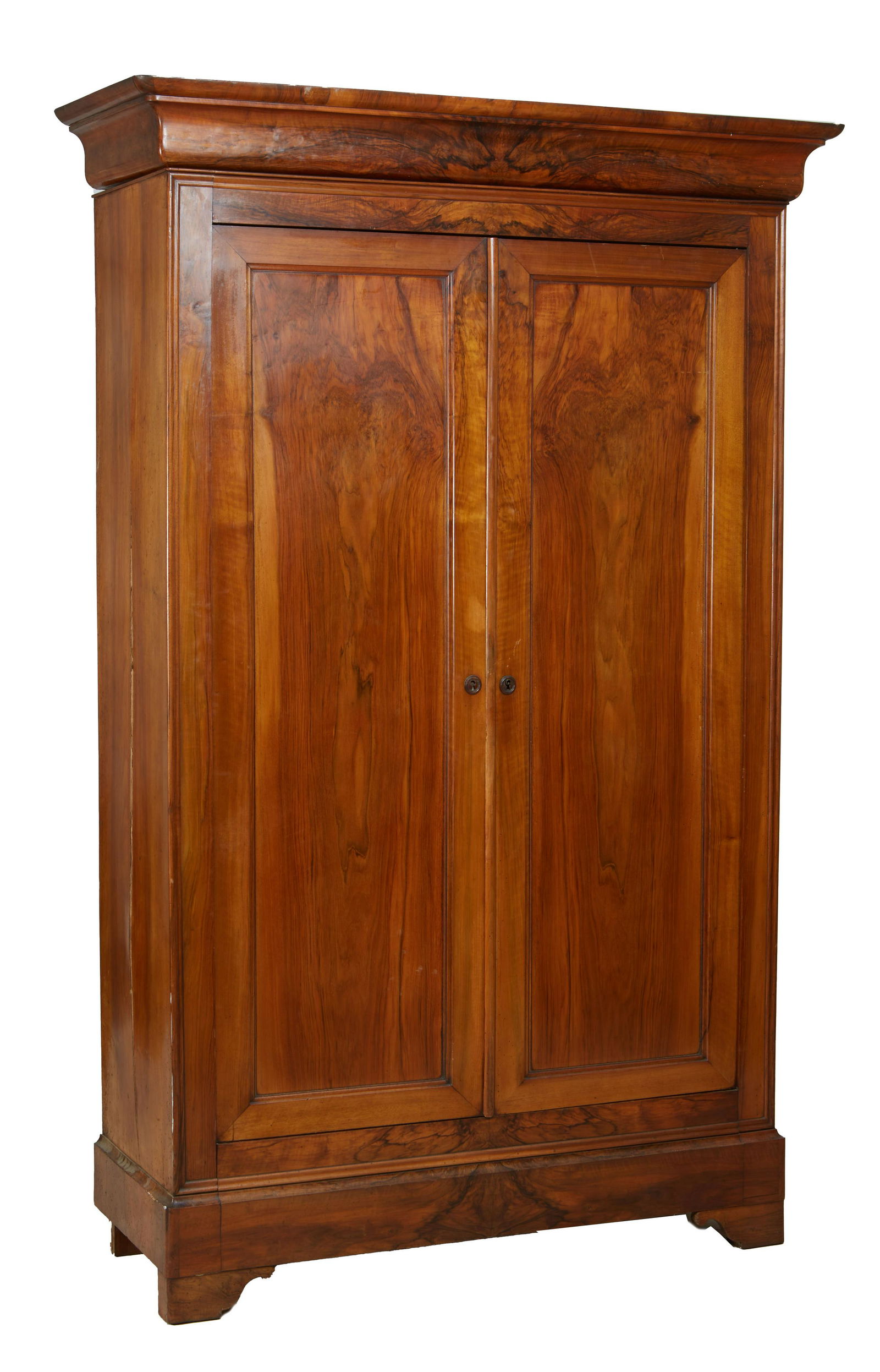 French Louis Philippe Carved Walnut Armoire, 19th c., the stepped rounded corner crown over double (1 of 6)