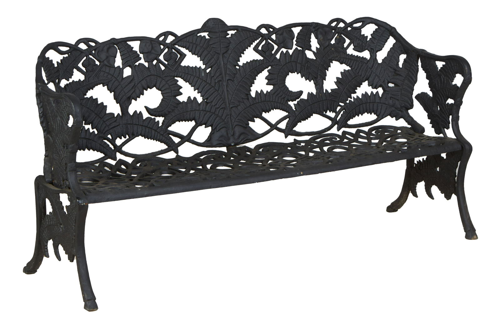 Victorian Style Cast Iron Fern Pattern Garden Bench, the curved back with fern motifs, over a (1 of 1)