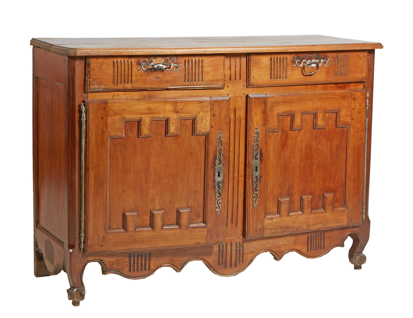 French Provincial Louis XV Style Carved Walnut Sideboard, 19th c., the stepped rectangular top over (1 of 1)