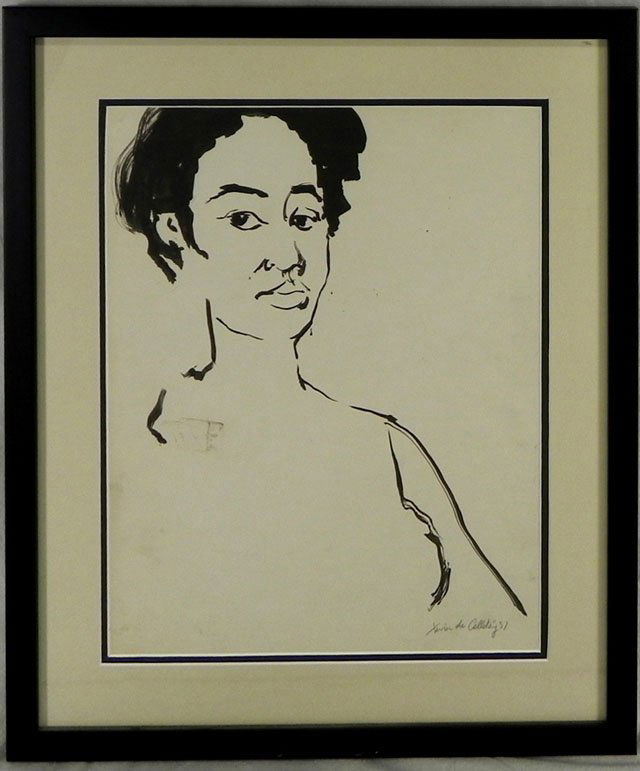 Xavier de Callatay (1932-1999), "Portrait of a Youn: Xavier de Callatay (1932-1999), "Portrait of a Young Man," 1951, pen and ink, signed and dated l.r., framed, as found, H.- 15 7/8 in., W.- 12 5/8 in., from the collection of Dr. James W. Nelson.