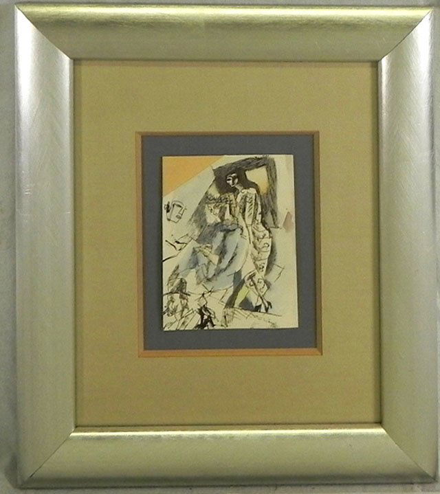 Jules Pascin (1885-1930), "Women in an Interior,": Jules Pascin (1885-1930), "Women in an Interior," c. 1916, cubist ink and watercolor, signed l.r., listed in the Catalog Raisonne of his works, framed, H.- 5 3/4 in., W.- 4 3/8 in. Note: Pascin visite