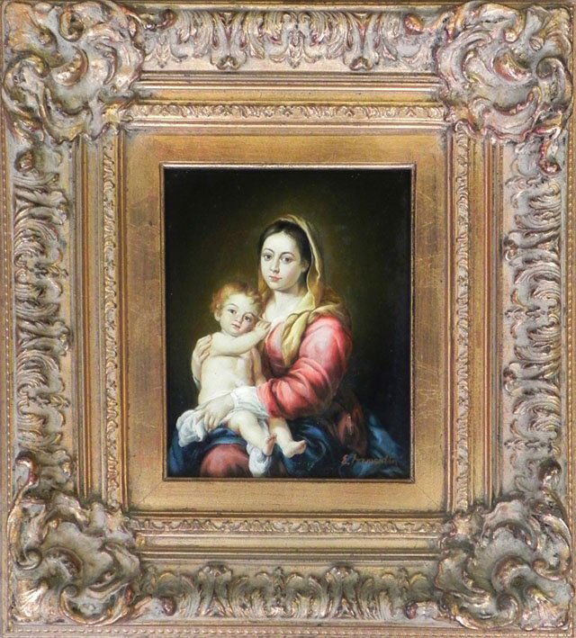 Oriental School, "Madonna and Child," 20th c., oil: Oriental School, "Madonna and Child," 20th c., oil on panel, signed l.r. E. Fromentin, framed, H.- 10 in., W.- 8 in.