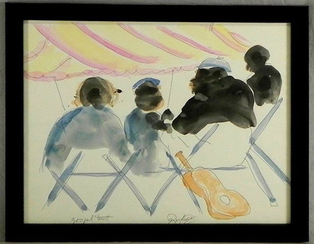 Noel Rockmore (1928-1995), "Gospel Tent," c. 1970,: Noel Rockmore (1928-1995), "Gospel Tent," c. 1970, watercolor, pen titled, signed and dated l.r. margin, framed, H.- 10 5/8 in., W.- 13 1/2 in., from the collection of Dr. James W. Nelson.