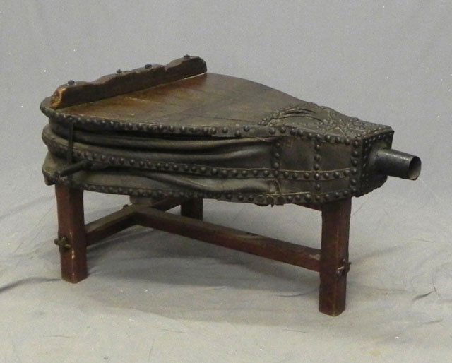 Unusual Coffee Table, made from a 19th c. blacksmi: Unusual Coffee Table, made from a 19th c. blacksmith's bellows, H.- 24 in., W.- 51 in., D.- 37 in.
