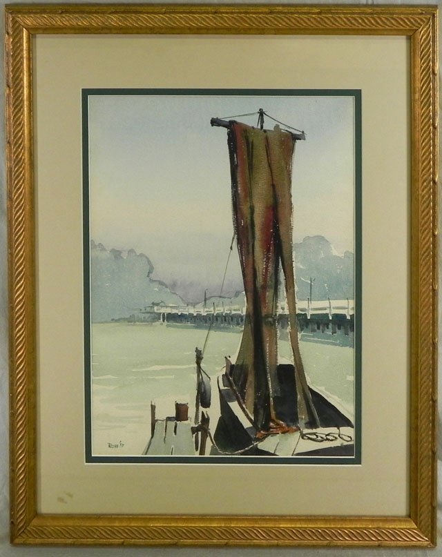 Felix Rohe (New Orleans), "Lake Pontchartrain," 1: Felix Rohe (New Orleans), "Lake Pontchartrain," 1957, watercolor, signed and dated l.l., framed, H.- 18 in., W.- 13 7/8 in., from the collection of Dr. James W. Nelson.