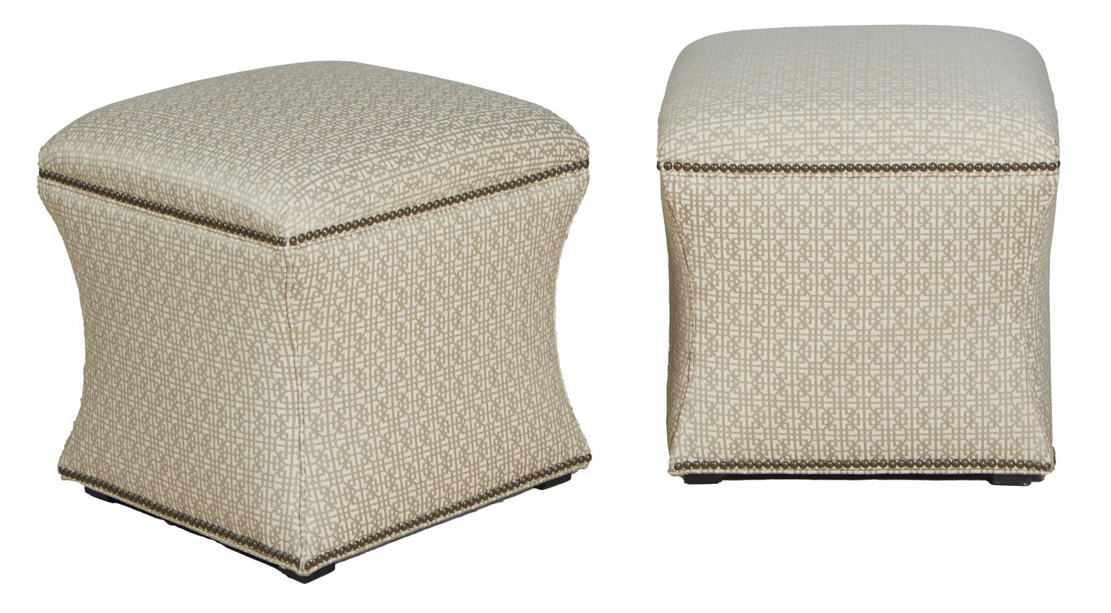 Pair of Large Upholstered Ottomans, 20th c. H.- 21 in., W.- 19 1/2 in., D.- 19 1/2 in. (1 of 1)