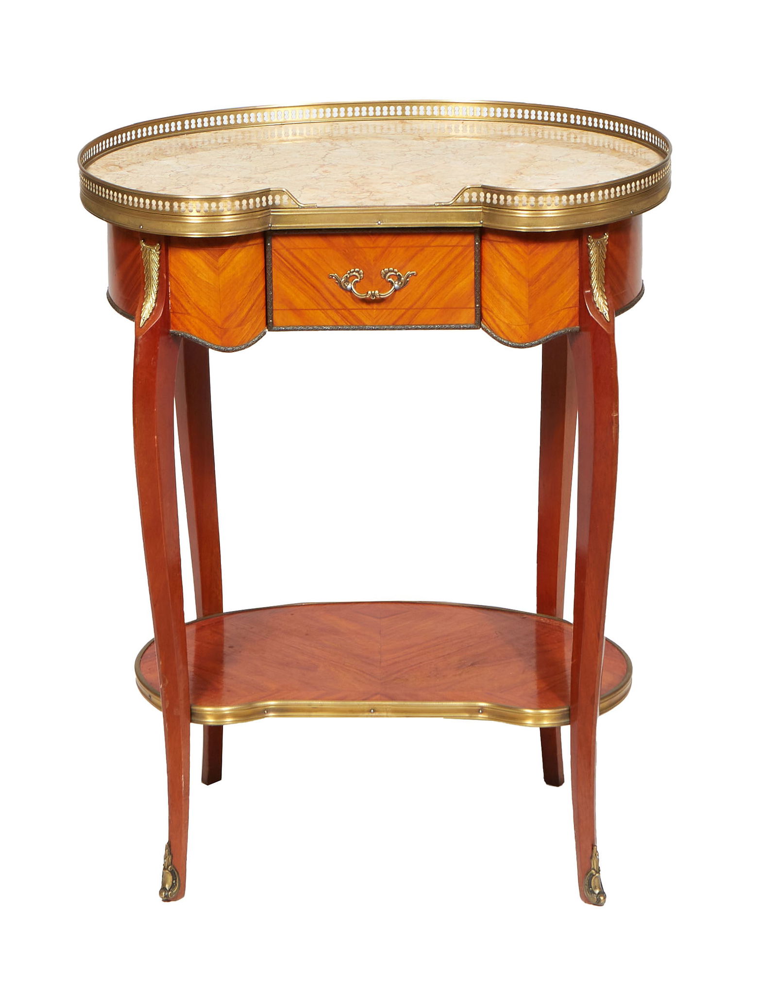 French Louis XV Style Brass Bound Walnut Side Table, 20th c. H.- 28 in., W.- 20 in., D.- 15 in. (1 of 1)