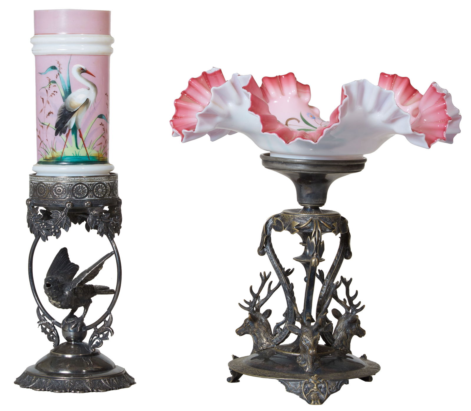 Two Victorian Silverplate Centerpieces, late 19th c. Deer- H.- 11 1/4 in., Dia.- 10 1/2 in. (1 of 5)