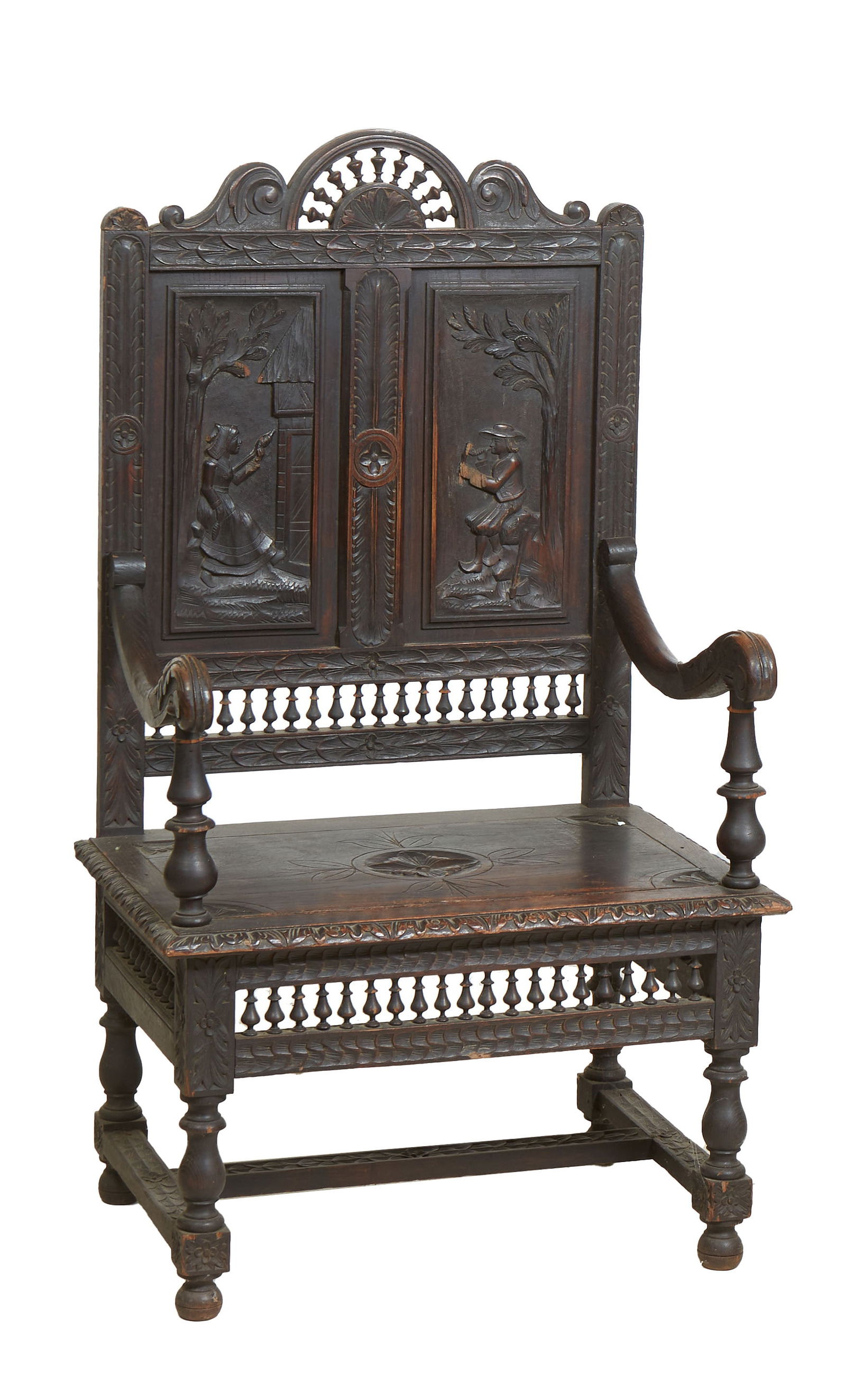 French Provincial Carved Oak Armchair, late 19th c. H.- 54 1/2 in., W.- 30 1/2 in., D.- 23 in. (1 of 1)