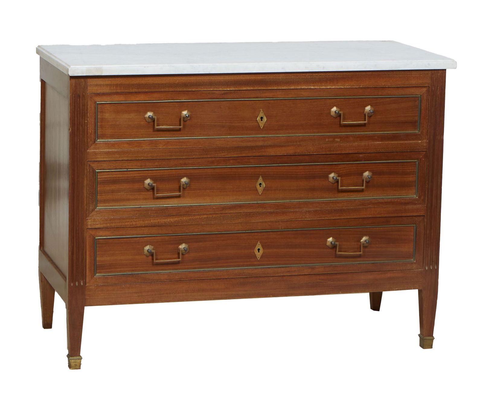 Louis XVI style Marble Top Walnut commode, walnut & marble H.- 33 3/4, W.- 44 3/4, D.- 19 1/4. (1 of 1)