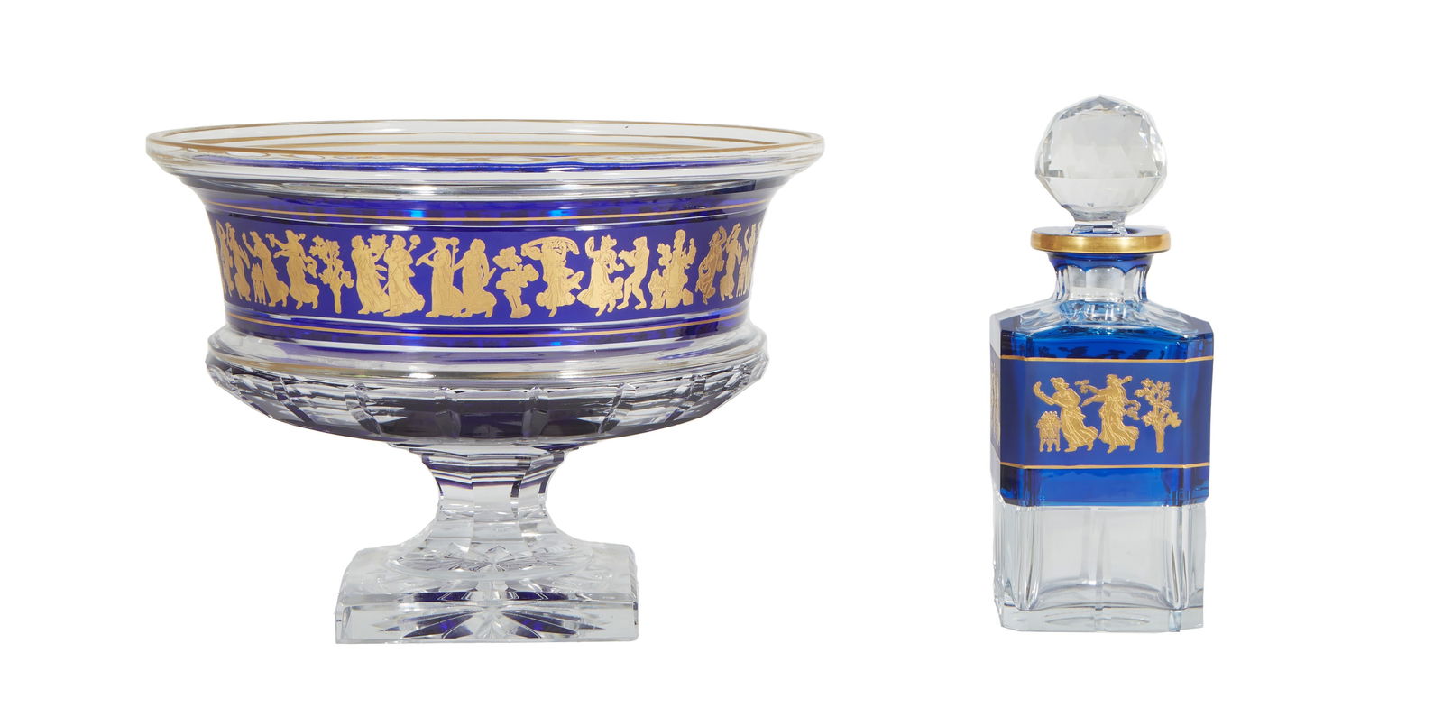 Val St. Lambert Blue to Clear Centerpiece Bowl and Decanter, 20th c. Bowl- H.- 9 in., Dia.- 12 1/4 i (1 of 7)