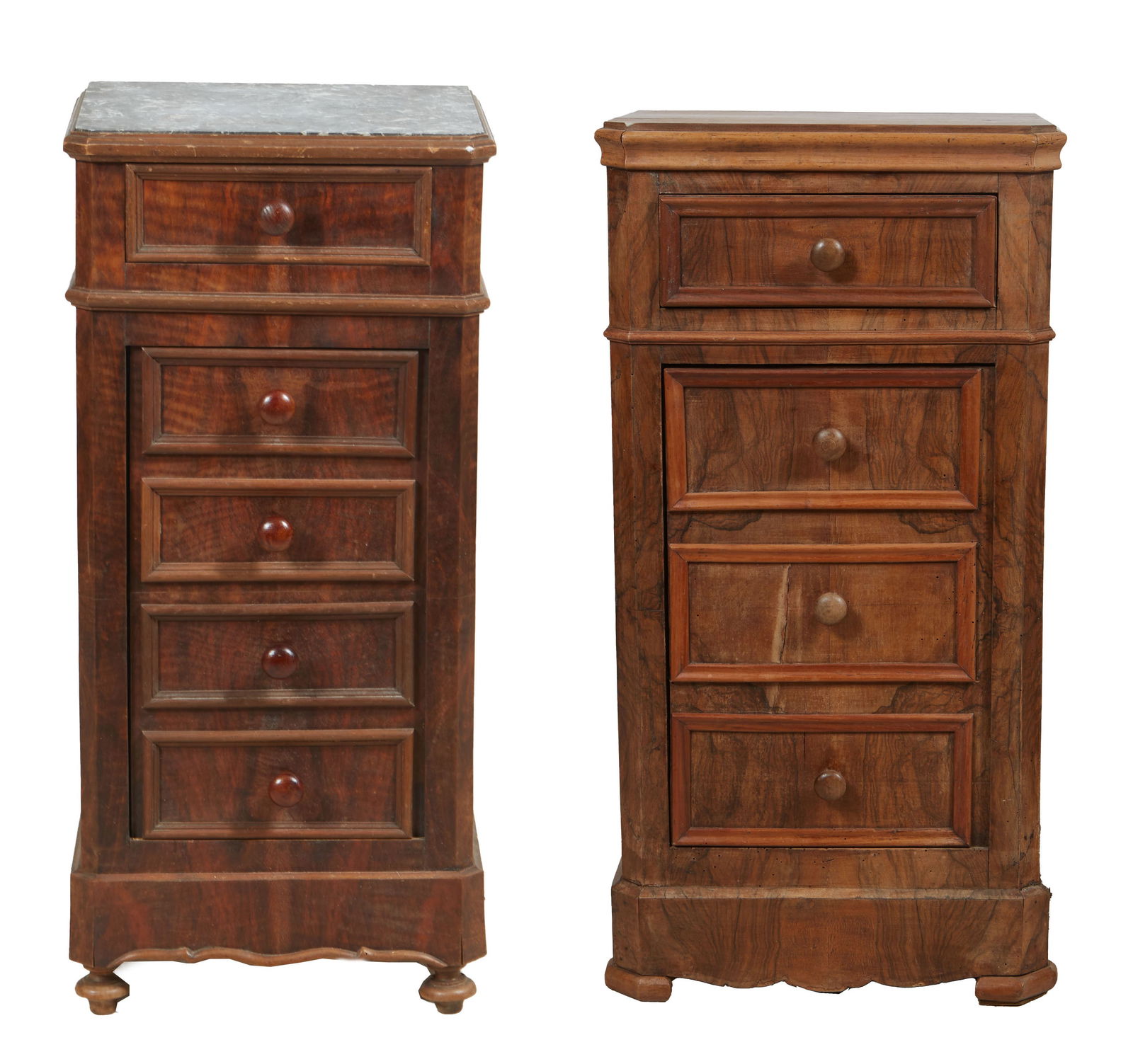 Lot of Two French Provincial Louis Philippe Nightstands, 19th c. First- H.- 32 1/2 in., W.- 16 in.,  (1 of 1)