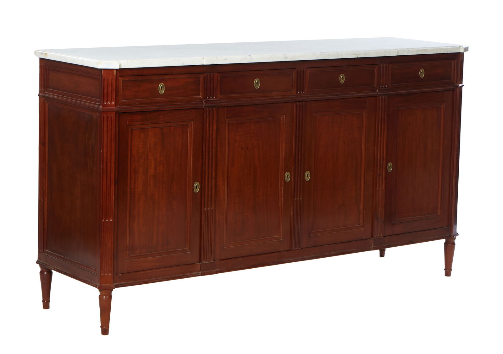 French Louis XVI Style Carved Walnut Marble Top Sideboard, early 20th C. (1 of 12)