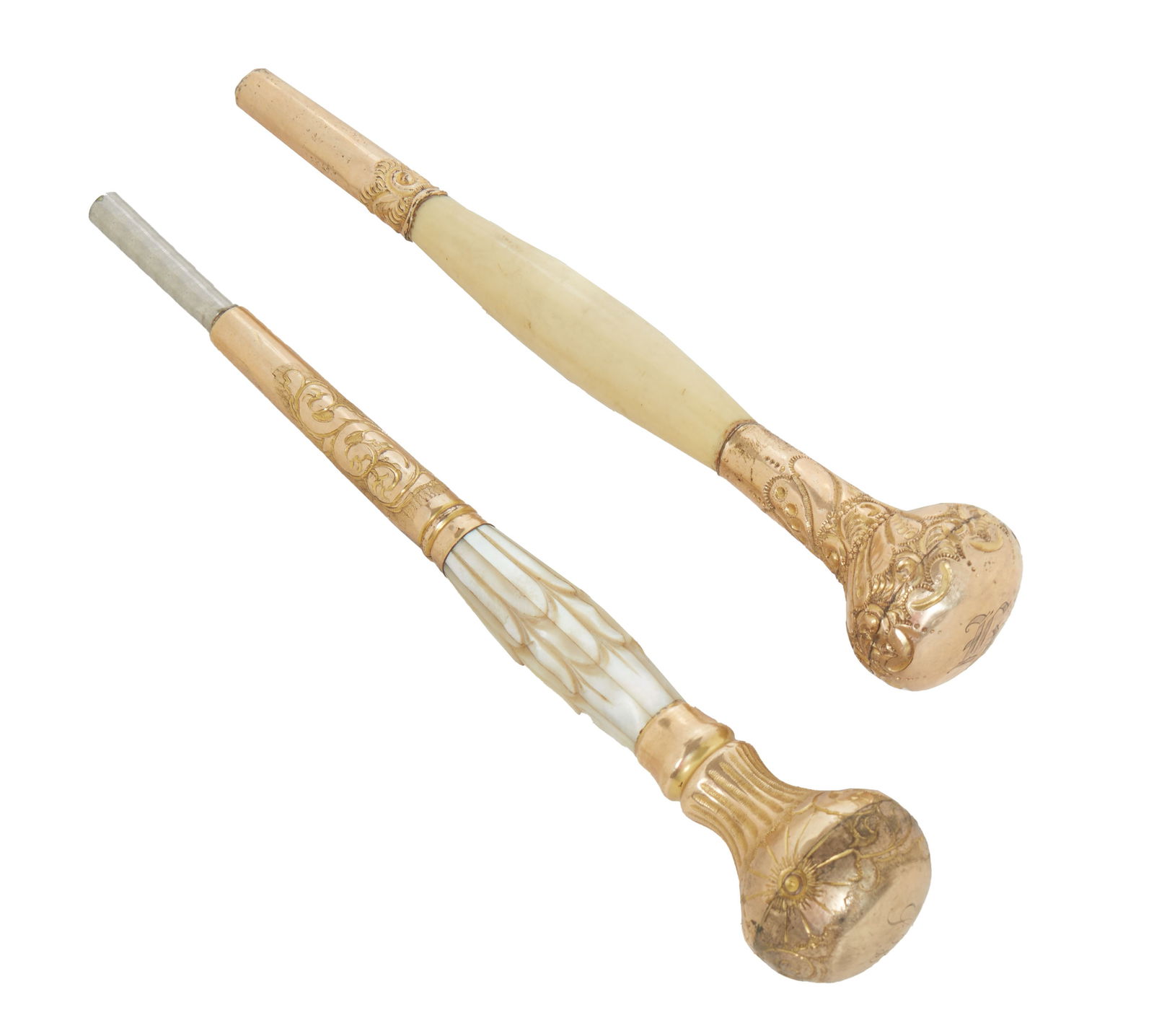 Two Gold Plated Silver Parasol or Cane Handles, 19th C. (1 of 3)