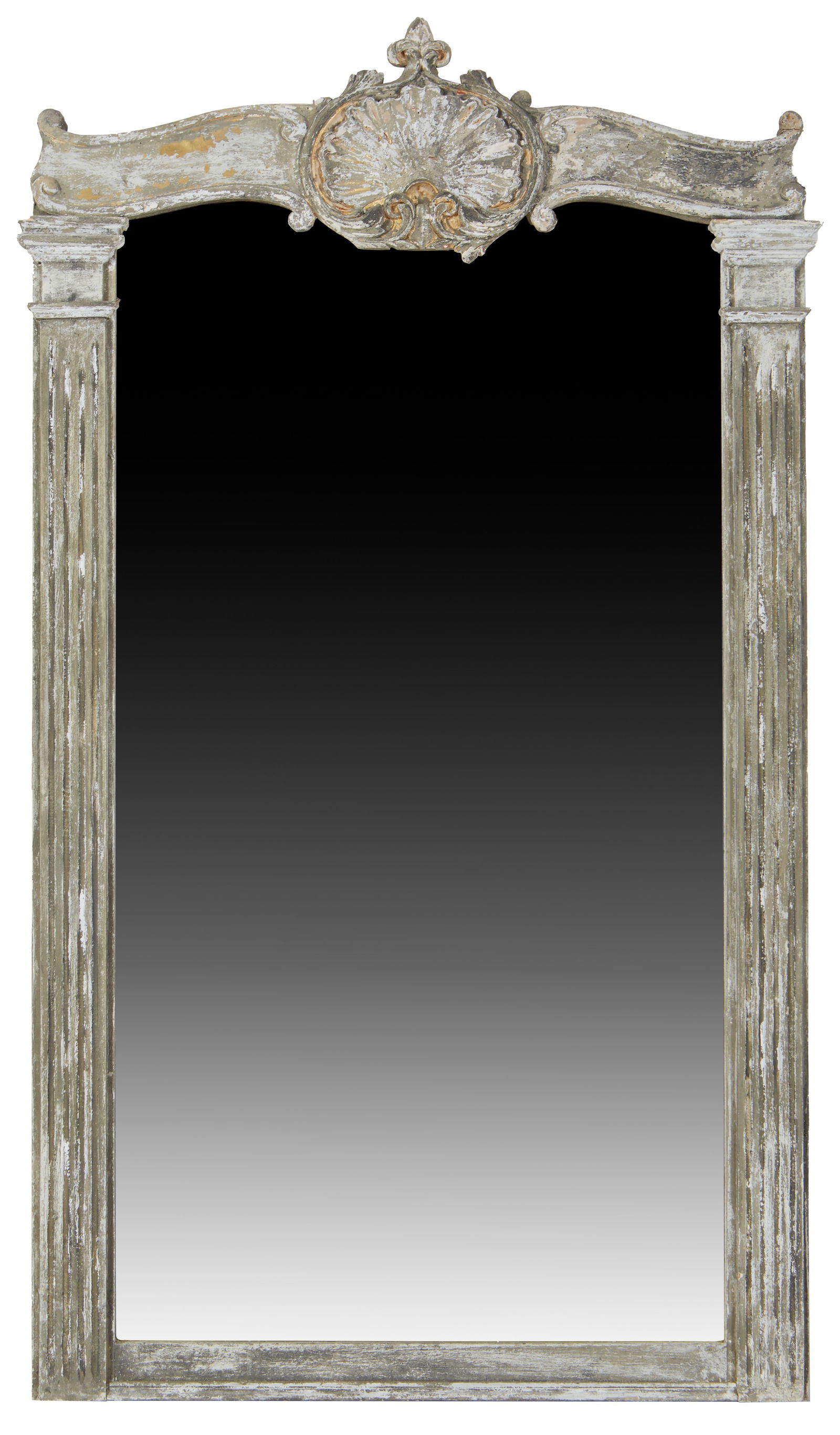 Distressed Gray and Antique White Mirror, 20th C. (1 of 1)