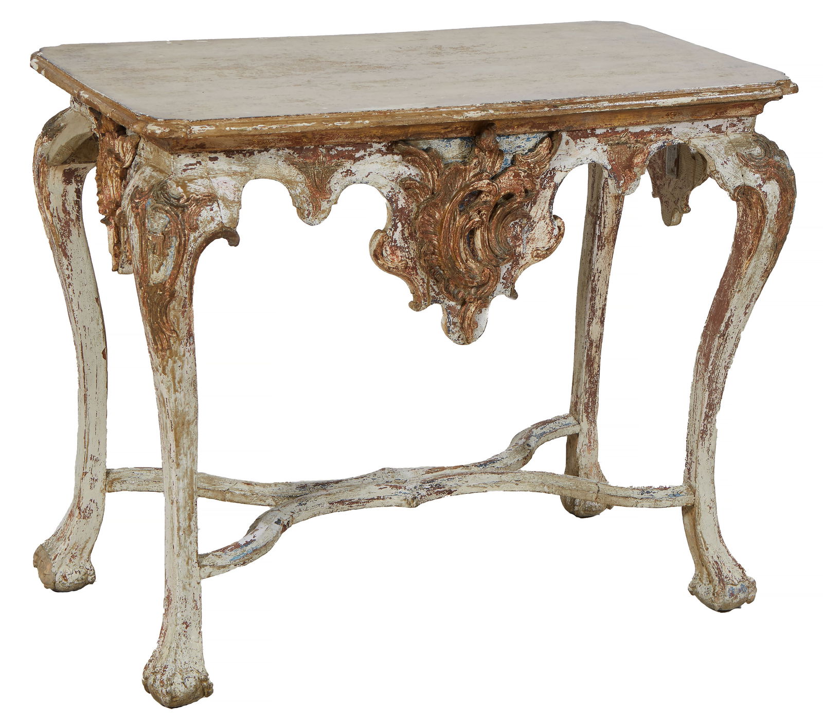 Portuguese Polychromed and Parcel Gilt Wood Console Table, 19th C. (1 of 2)