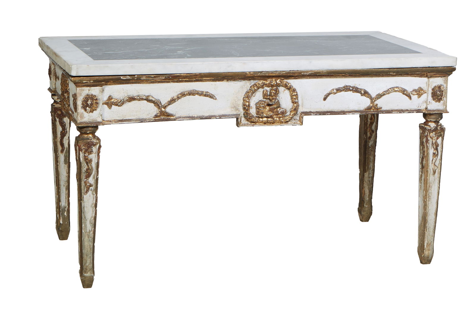 Italian Polychromed and Parcel Gilt Marble Top Console Table, early 19th C. (1 of 1)