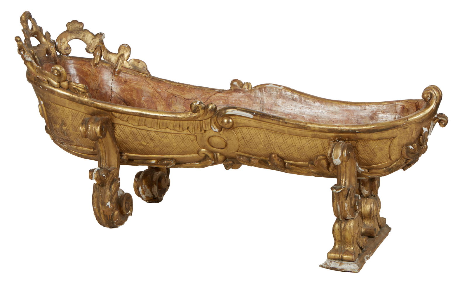 Rare and Unusual Italian Gilt Carved Wood Christening Cradle, 18th C. (1 of 1)