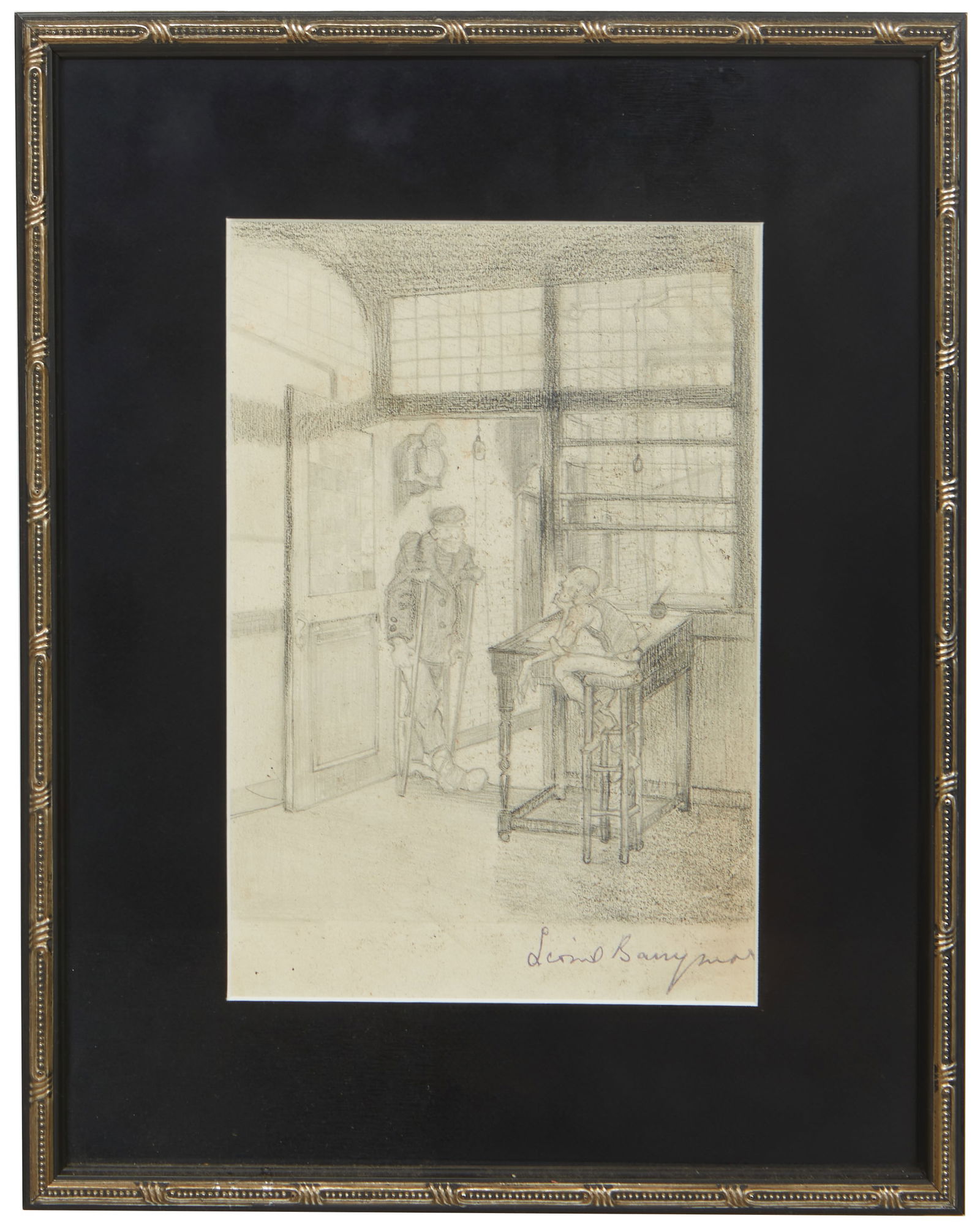 Lionel Barrymore (American/California, 1878-1954), "Hopeful Return to Work," pencil on paper (1 of 4)