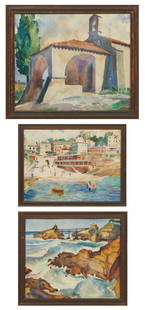 Robert Hallowell (American, 1886-1939), Three Watercolor of the South of France, 20th c.: Robert Hallowell (American, 1886-1939), Three Watercolors of the South of France, including "St. Anne's Chapel, St. Tropez", "Incoming Tide, Biarritz,” 1924, and "Port Vieux, Biarritz", 1924, th