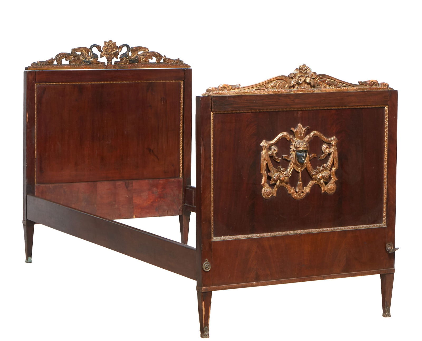 Empire Style Gilded Mahogany Single Bed, 19th c., H.- 46 in., Int.- W.- 39 in., Int.- D.- 77 in. (1 of 5)
