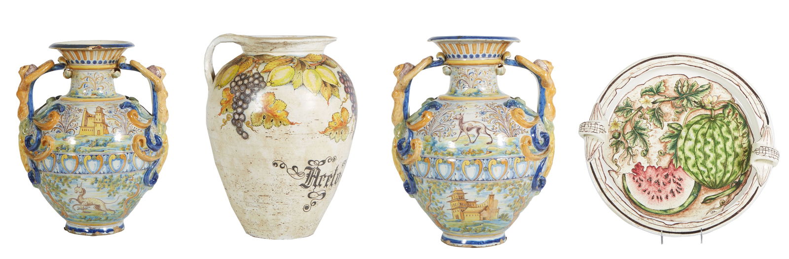 Four Pieces of Italian Painted Pottery, 20th c., (1 of 7)