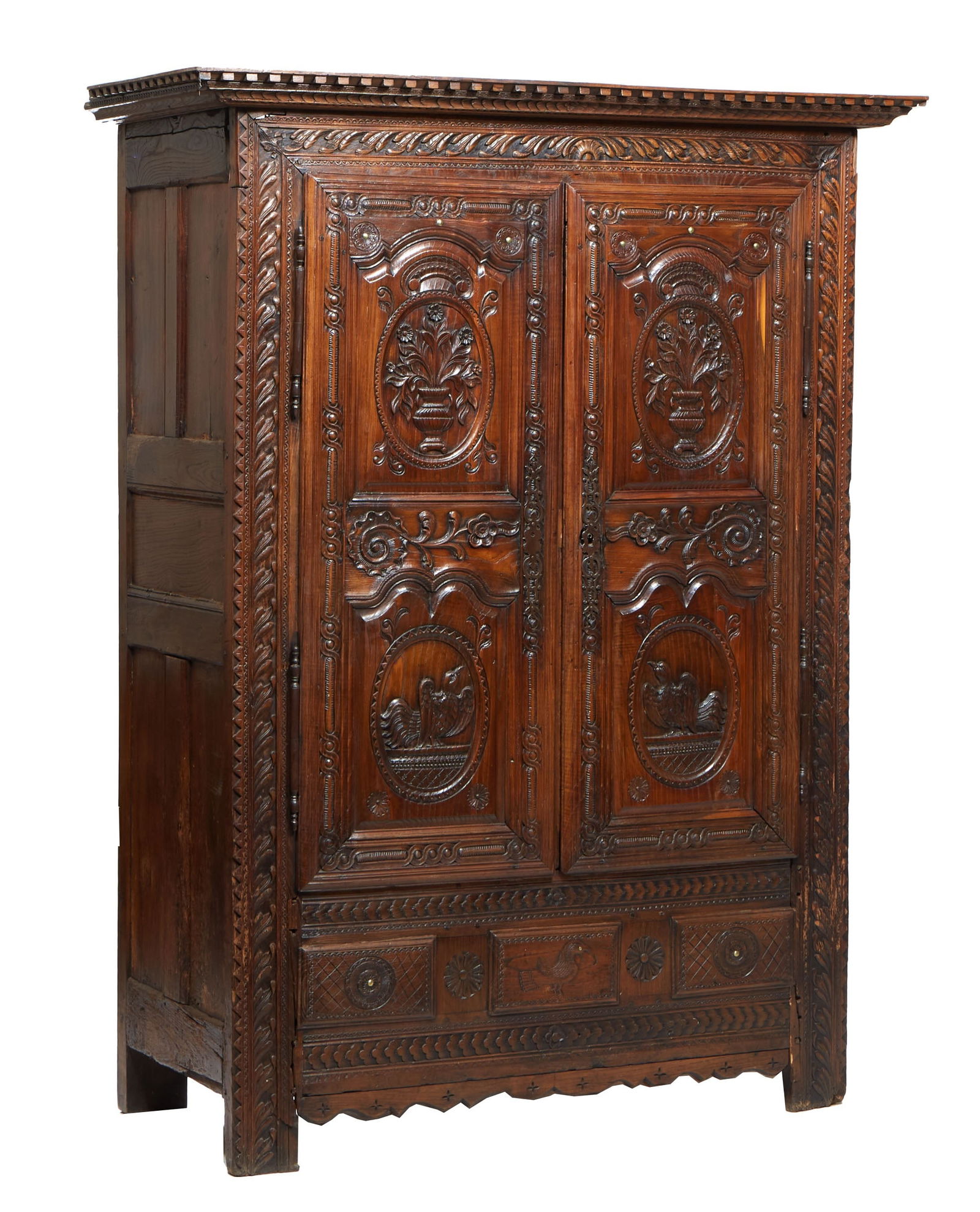 French Provincial Renaissance Style Carved Oak Armoire, c. 1880, H.- 76 in., W.- 58 in., D.- 30 in. (1 of 20)