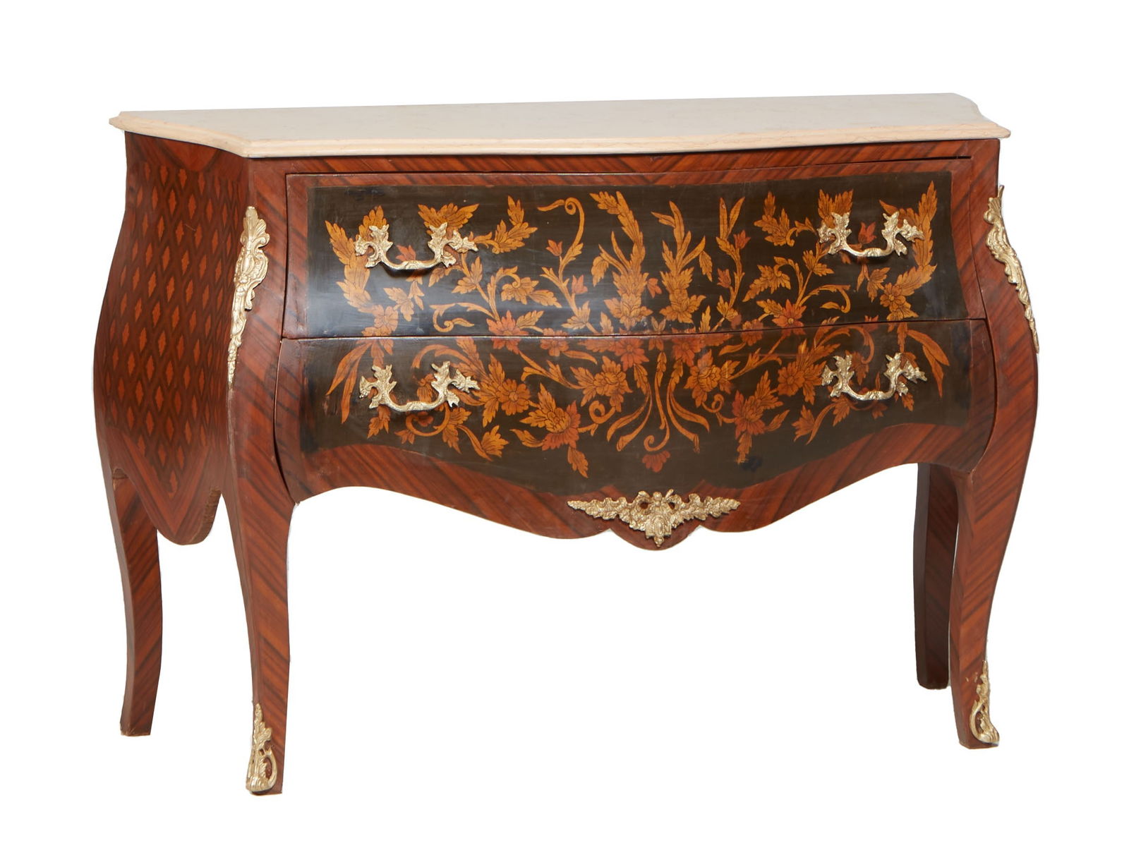 Louis XVI Style Polychromed Bombe Marble Top Commode, 20th/21st c., H.- 34 3/4 in., W.- 48 1/2 in., (1 of 1)