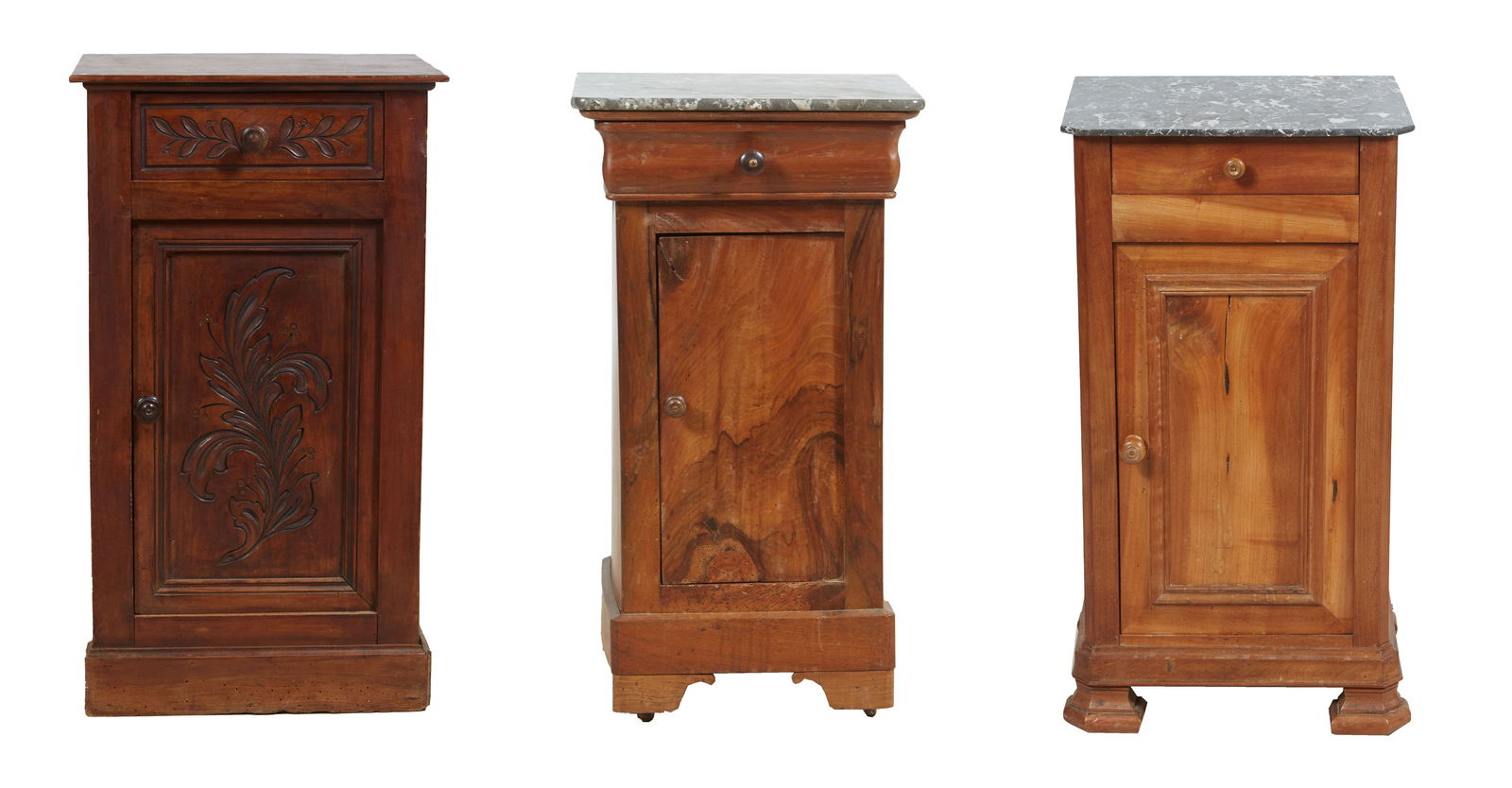 Lot of Three French Provincial Louis Philippe Nightstands, 19th/20th c., Taller- H.- 30 1/2 in., W.- (1 of 1)