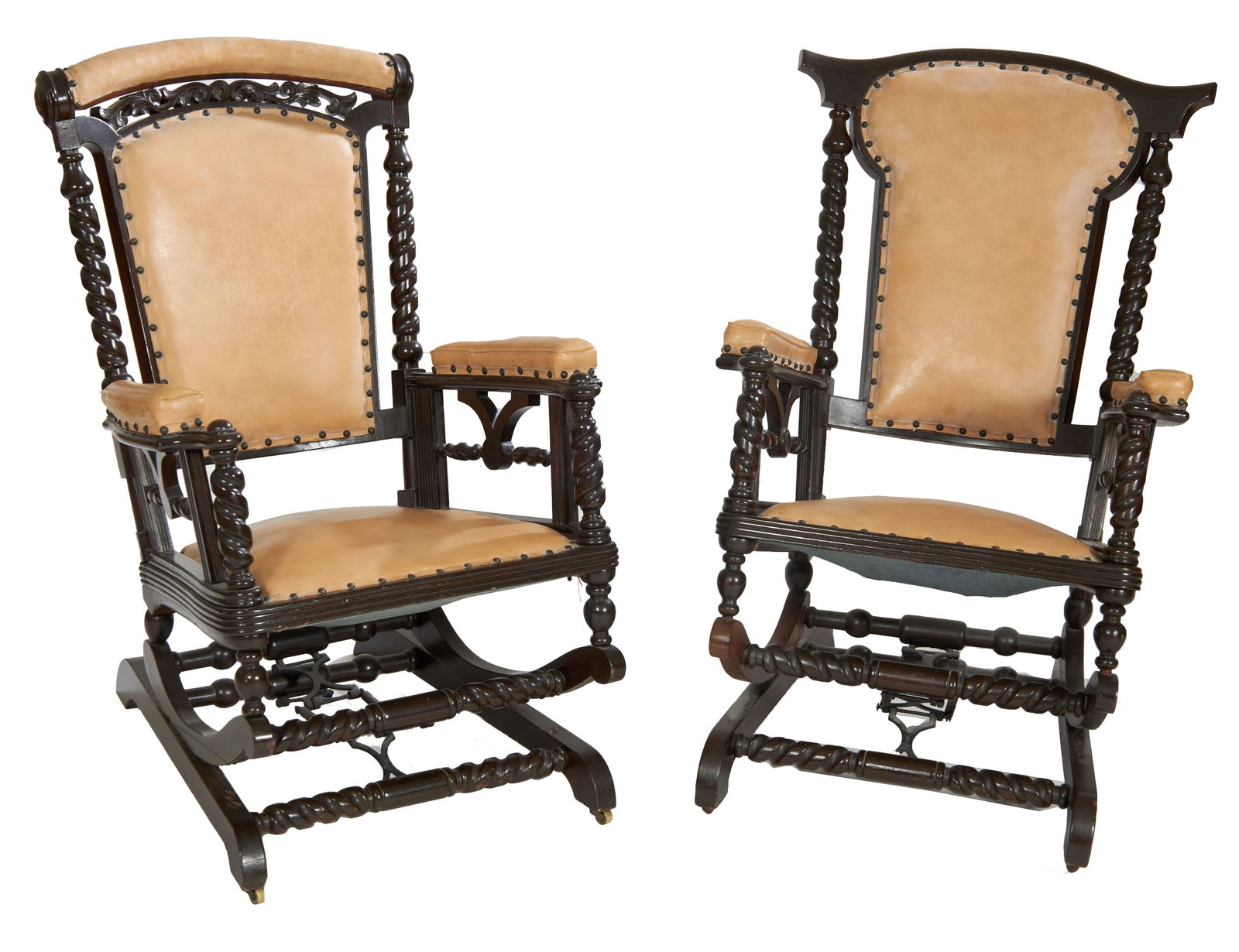 Near Pair of George Hunzinger Ebonized Victorian Platform Rocking Chairs, 19th c., H.- 39 1/2 in., (1 of 1)