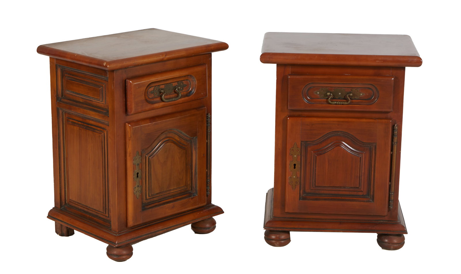 Pair of French Provincial Carved Cherry Louis Philippe Style Nightstands, 20th c., H.- 24 3/4 in., (1 of 1)