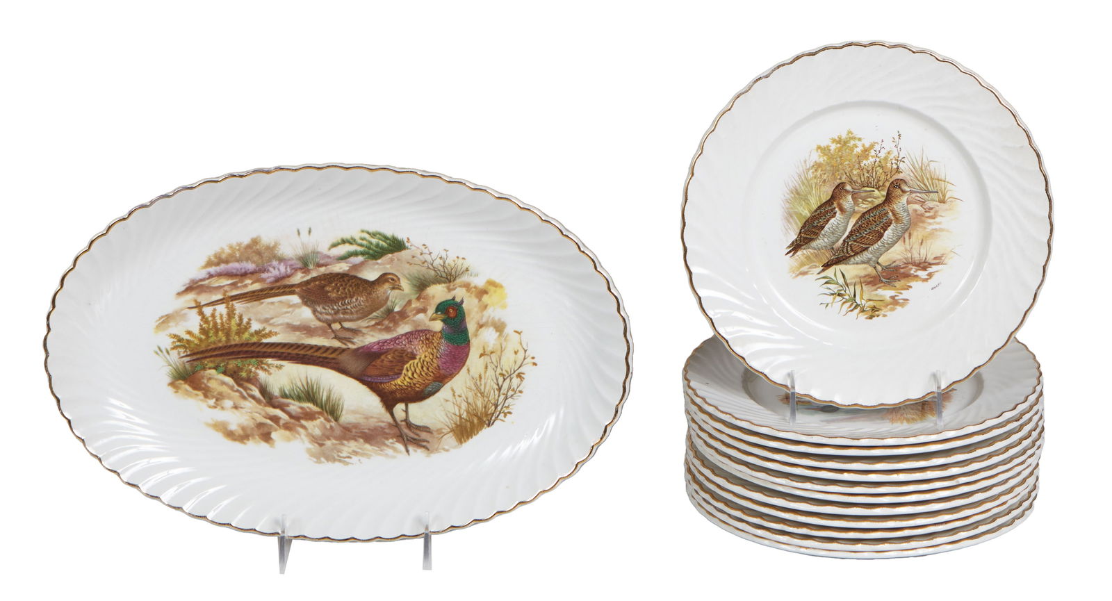 Thirteen Piece French Porcelain Game Bird Set, 20th c., Plates- H.- 1 in., Dia.- 9 1/8 in., Platter- (1 of 1)