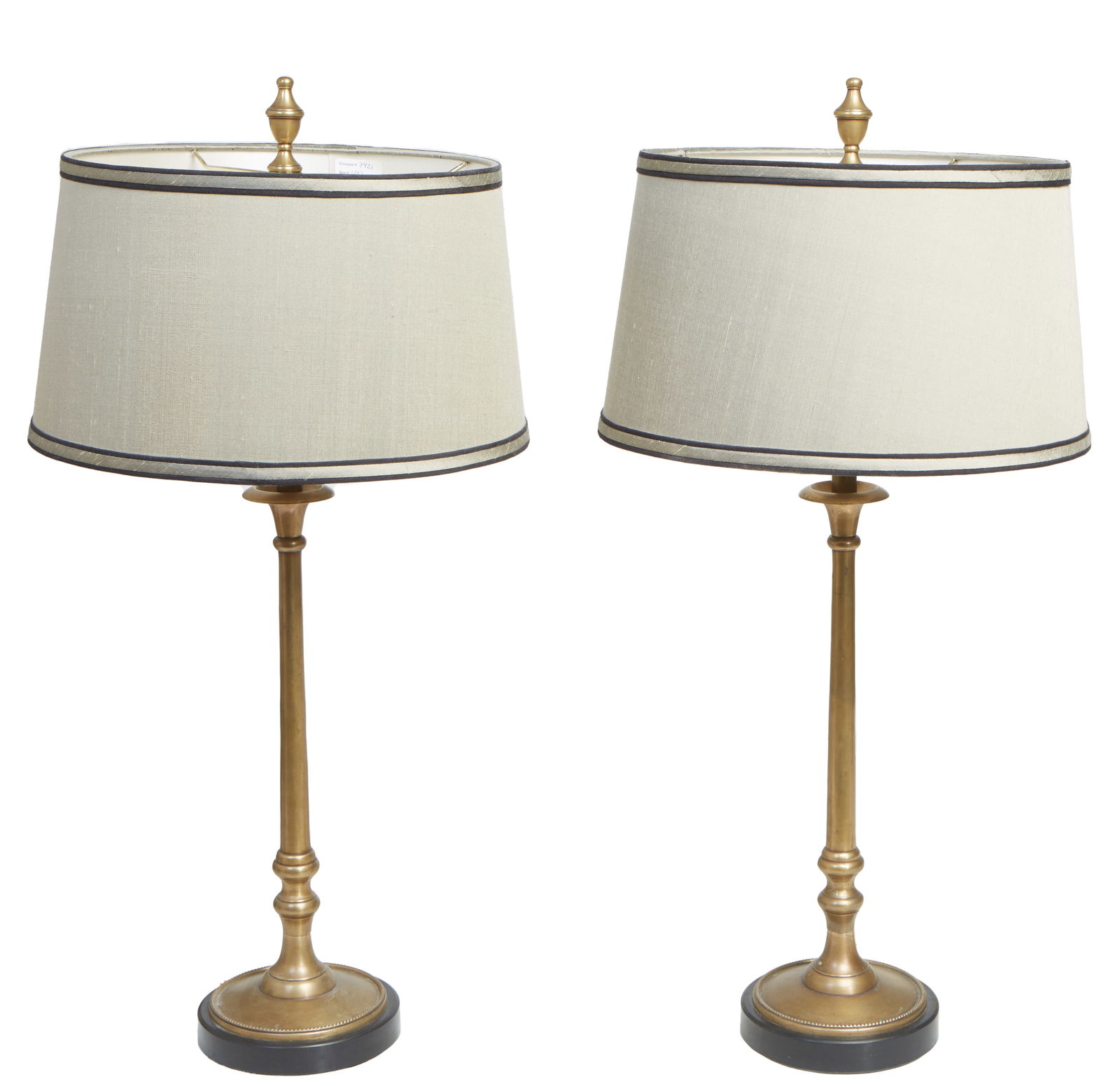 Pair of Contemporary Indian Gilt Bronze Candlestick Lamps, 20th c., H.- 18 in., Dia.- 6 in. (2 Pcs.) (1 of 2)