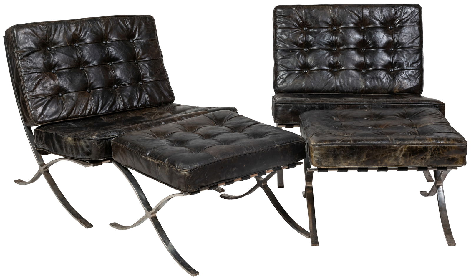 After Ludwig Mies Van Der Rohe (German/American, 1886-1969), Pair of Barcelona Chairs and Matching (1 of 3)