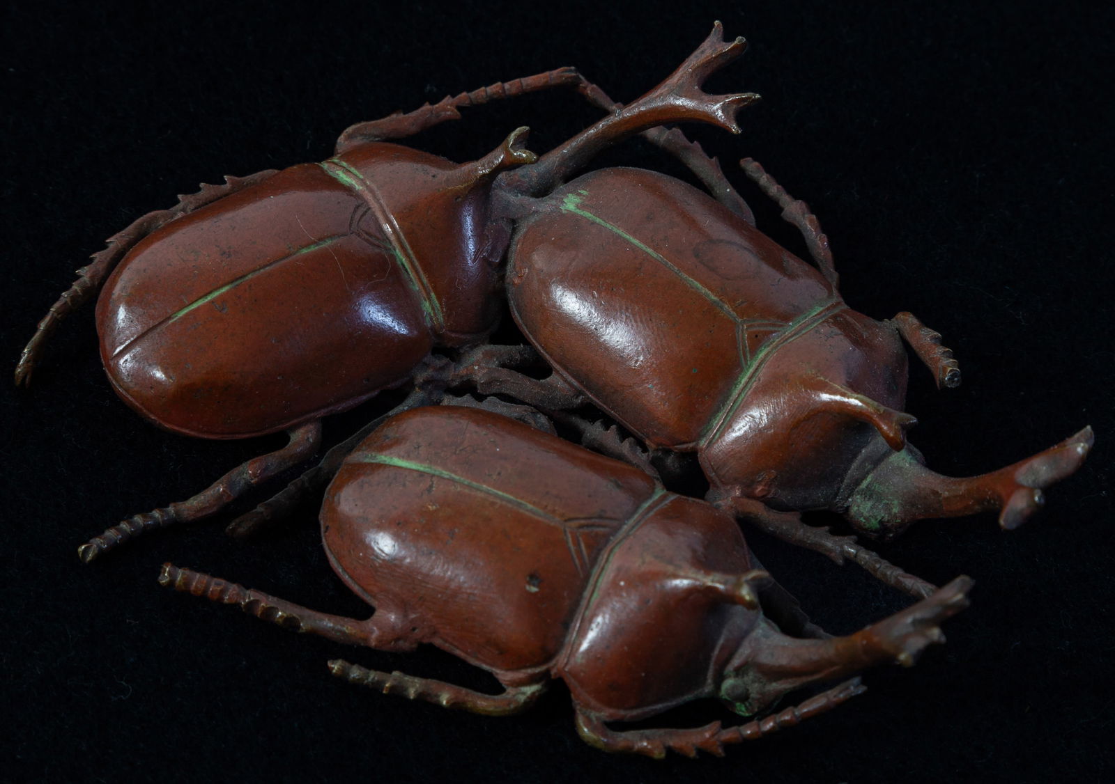 Japanese Patinated Bronze Figural Group, late 19th c., H.- 1 1/4 in., W.- 2 3/4 in., D.- 3 5/8in. (1 of 1)