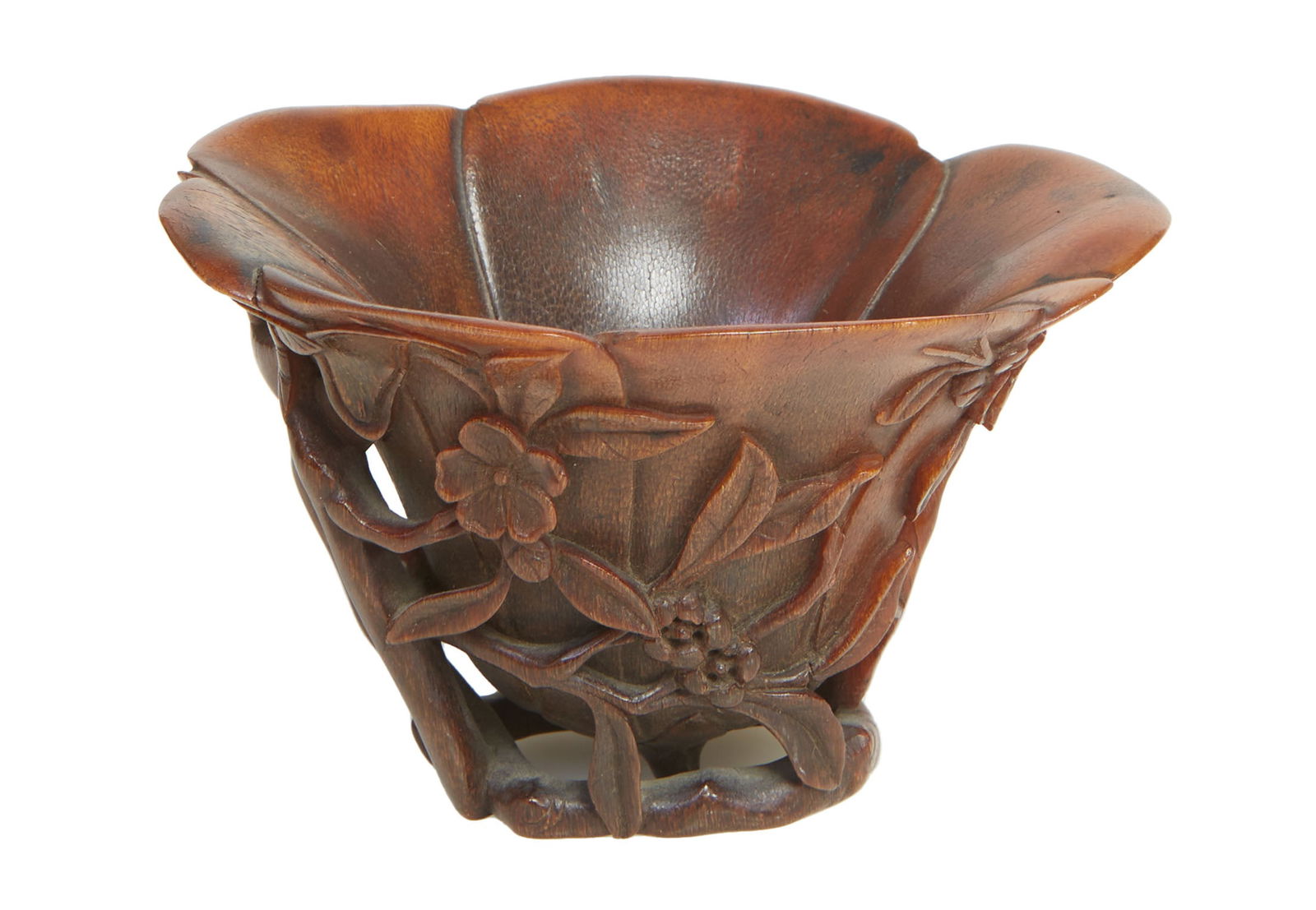 Chinese Carved Horn Libation Cup, 19th c., H.- 3 in., W.- 4 1/2 in., D.- 3 7/8 in. (1 of 9)