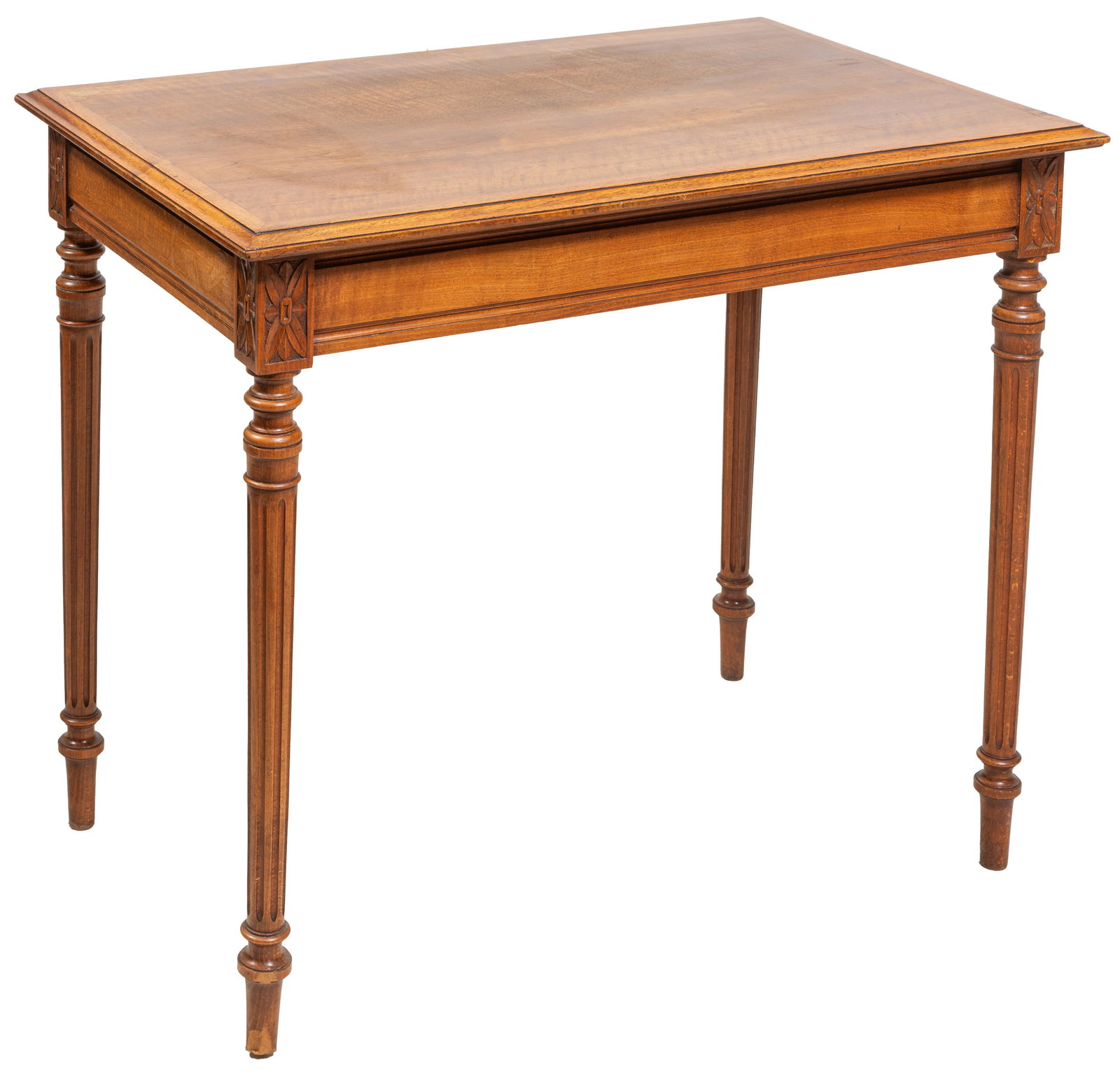 French Provincial Louis XVI Style Carved Walnut Writing Table, c. 1900, H.- 30 in., W.- 35 5/8 in., (1 of 1)
